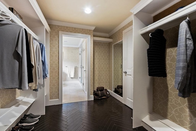 18 Connors Way, Leominster, MA 01453 - mudroom featuring ornamental molding and wallpapered walls