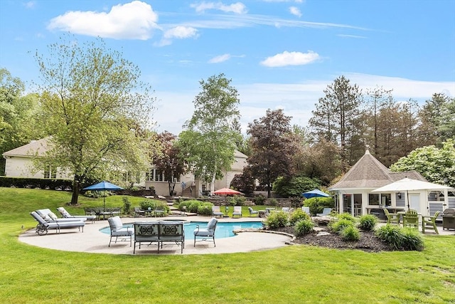 18 Connors Way, Leominster, MA 01453 - swimming pool featuring a patio, a yard, and an outdoor structure