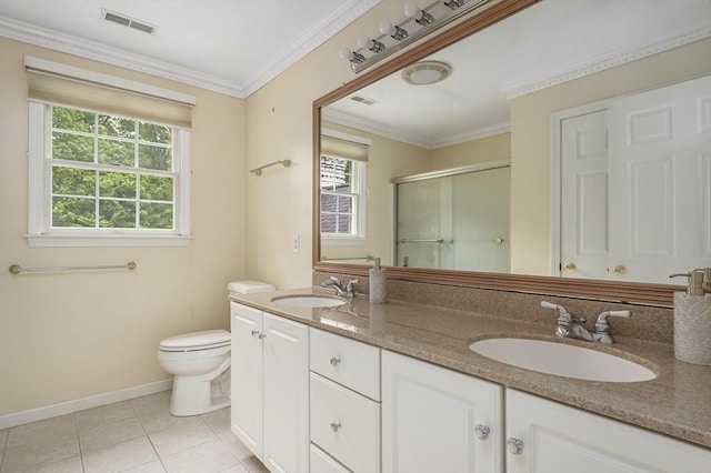6 Paddock Dr, Lincoln, RI 02865 - full bathroom featuring a shower stall, toilet, baseboards, double vanity, and tile patterned flooring