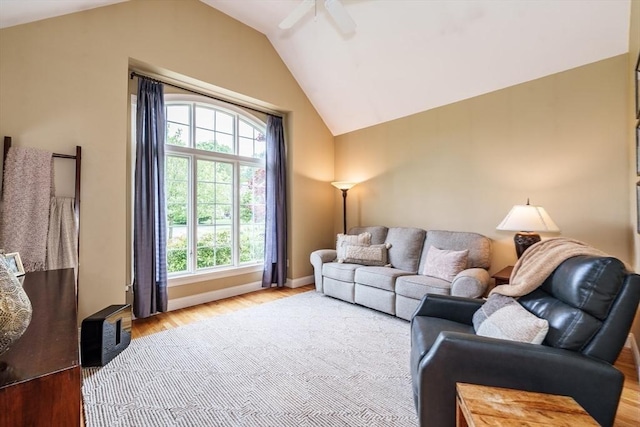 7 Brimfield Way, Westfield, MA 01085 - living area with wood finished floors, vaulted ceiling, ceiling fan, and baseboards