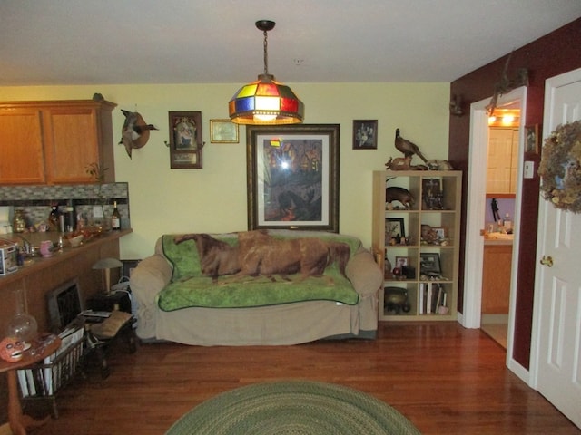 living room featuring dark hardwood / wood-style floors