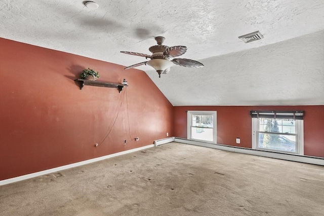 29 Shady Ave, Westminster, MA 01473 - additional living space featuring carpet, visible vents, baseboard heating, a textured ceiling, and baseboards