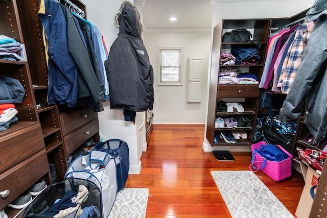 walk in closet featuring hardwood / wood-style flooring