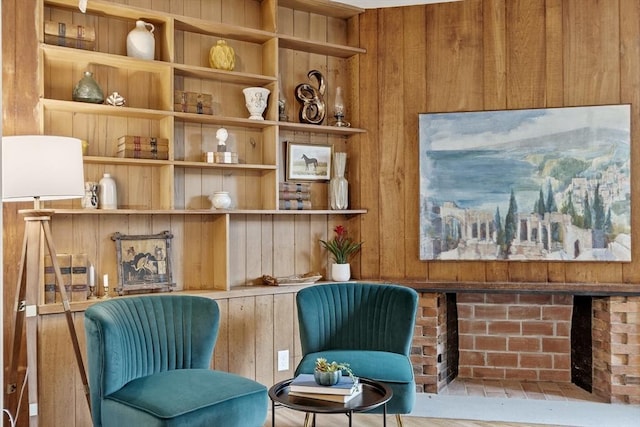 14 Thoreau St, Concord, MA 01742 - living area featuring wooden walls and built in shelves