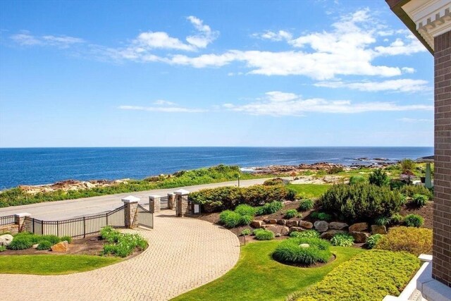 view of home's community with a water view