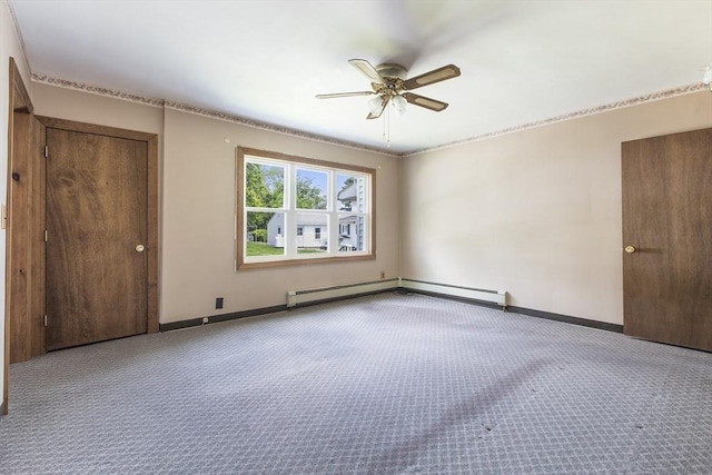 10 Hazel Plz, Uxbridge, MA 01569 - unfurnished bedroom featuring carpet flooring, a baseboard radiator, baseboards, and a ceiling fan