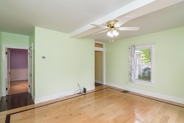 28 River St, Erving, MA 01344 - spare room featuring wood-type flooring, a ceiling fan, and baseboards