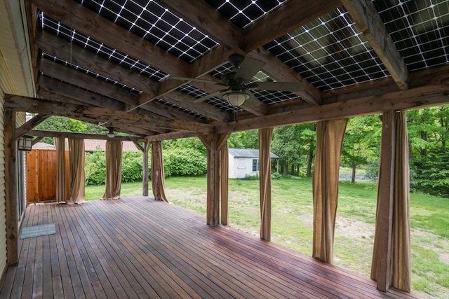 28 River St, Erving, MA 01344 - wooden deck with a ceiling fan and a lawn