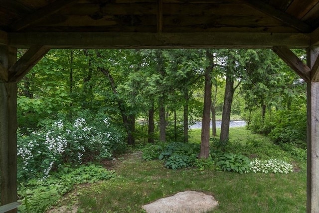 28 River St, Erving, MA 01344 - view of yard featuring a view of trees and ceiling fan