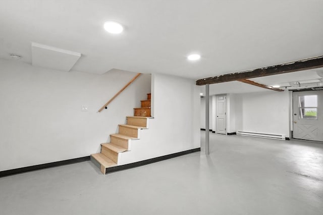 20 Marjorie Rd, Wilmington, MA 01887 - basement with baseboard heating, stairs, baseboards, and recessed lighting