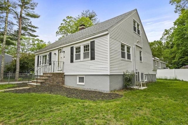20 Marjorie Rd, Wilmington, MA 01887 - view of property exterior featuring a chimney, a cooling unit, and roof with shingles