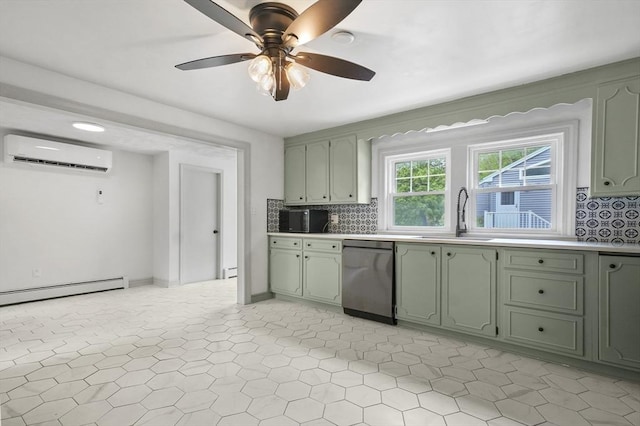 20 Marjorie Rd, Wilmington, MA 01887 - kitchen with green cabinets, dishwasher, and an AC wall unit