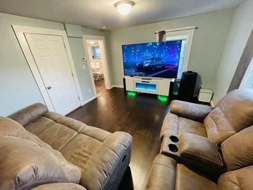 living room featuring baseboards and wood finished floors