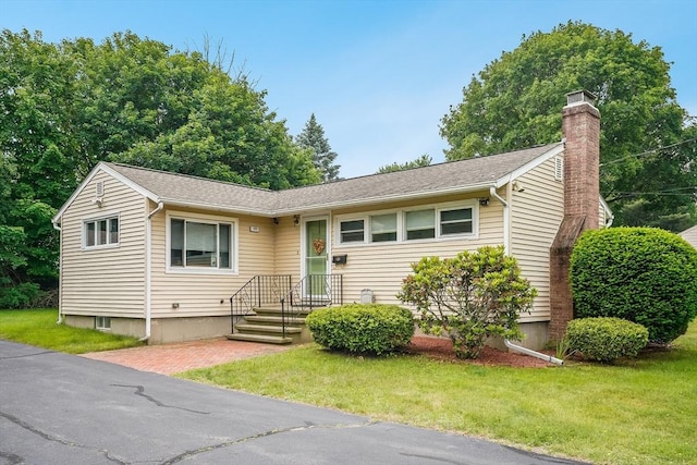 177 Elm St, Andover, MA 01810 - ranch-style home with a front lawn and a chimney