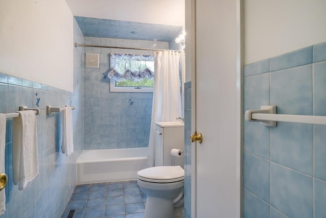 177 Elm St, Andover, MA 01810 - full bath with tile walls, tile patterned floors, and shower / tub combo with curtain