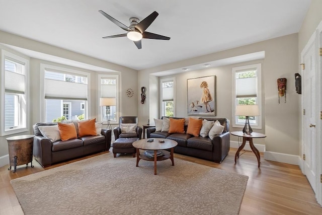 30 Preston Ct Unit 1, Swampscott, MA 01907 - living room with healthy amount of natural light, light wood-style flooring, and ceiling fan