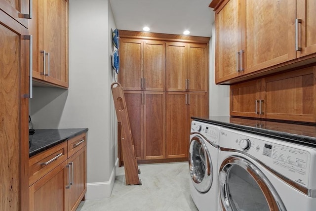30 Preston Ct Unit 1, Swampscott, MA 01907 - laundry room with cabinet space, washer and dryer, and recessed lighting