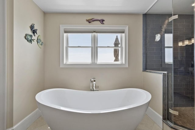 30 Preston Ct Unit 1, Swampscott, MA 01907 - full bathroom featuring a stall shower, a freestanding bath, and tile patterned flooring
