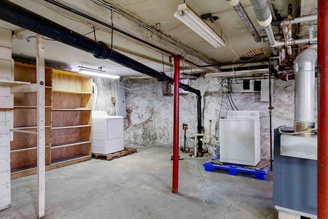 basement featuring electric panel and separate washer and dryer