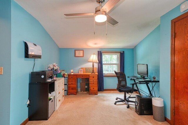 10 Laurel Ln, Bellingham, MA 02019 - office space featuring light carpet, a ceiling fan, and vaulted ceiling