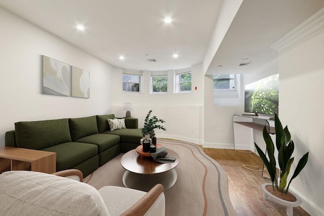 living room with light wood-type flooring