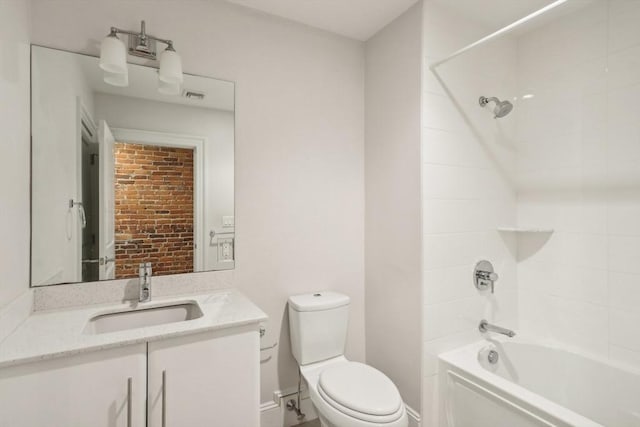 full bathroom with vanity, toilet, and bathtub / shower combination