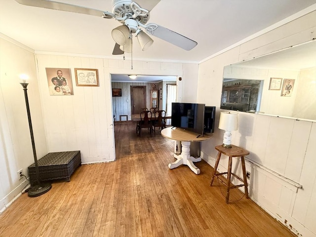 129 Eastern Ave, Springfield, MA 01109 - interior space with baseboards, crown molding, hardwood / wood-style flooring, and a ceiling fan