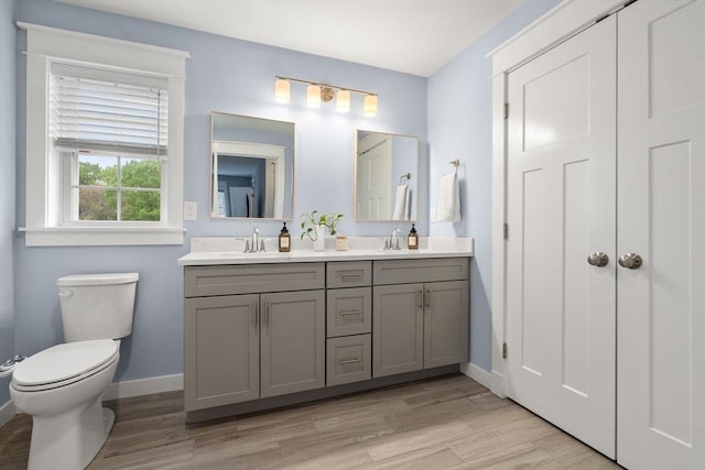 9 Baldwin Ct Unit 9, Harvard, MA 01451 - full bath featuring double vanity, baseboards, wood finished floors, and toilet