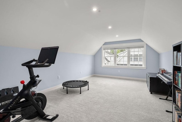 9 Baldwin Ct Unit 9, Harvard, MA 01451 - exercise area with carpet, vaulted ceiling, baseboards, and recessed lighting