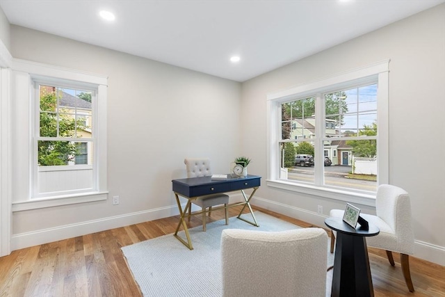 89 Wildwood St, Winchester, MA 01890 - office area with plenty of natural light, wood finished floors, and recessed lighting