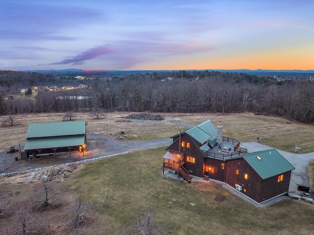 view of aerial view at dusk