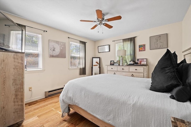 148 Prince Rd, Southbridge, MA 01550 - bedroom featuring a baseboard radiator, wood finished floors, baseboards, and a ceiling fan