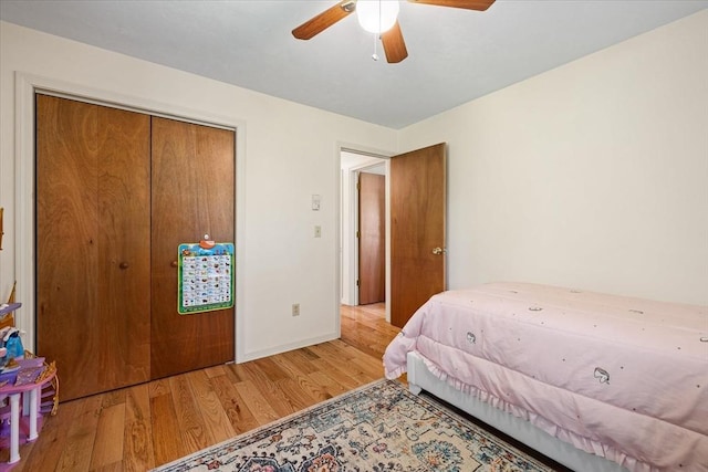 148 Prince Rd, Southbridge, MA 01550 - bedroom featuring wood finished floors, ceiling fan, a closet, and baseboards
