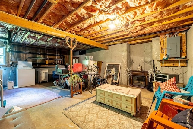 148 Prince Rd, Southbridge, MA 01550 - below grade area with electric panel and washing machine and clothes dryer
