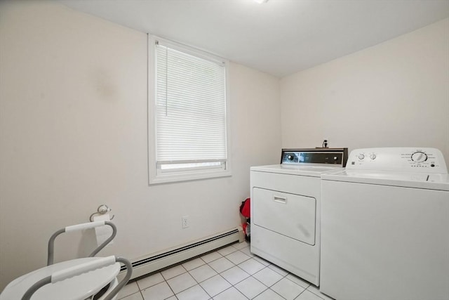20 Tarleton Rd, Boston, MA 02132 - washroom with washing machine and clothes dryer, a baseboard heating unit, and light tile patterned floors