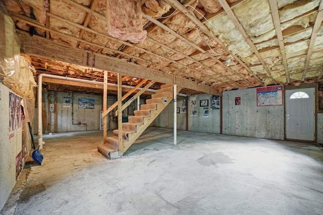 20 Tarleton Rd, Boston, MA 02132 - unfinished below grade area featuring stairway