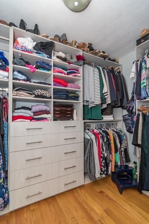 walk in closet with wood-type flooring