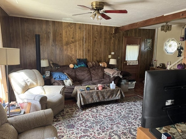 925 Washington St, Weymouth, MA 02189 - living area with wooden walls and ceiling fan