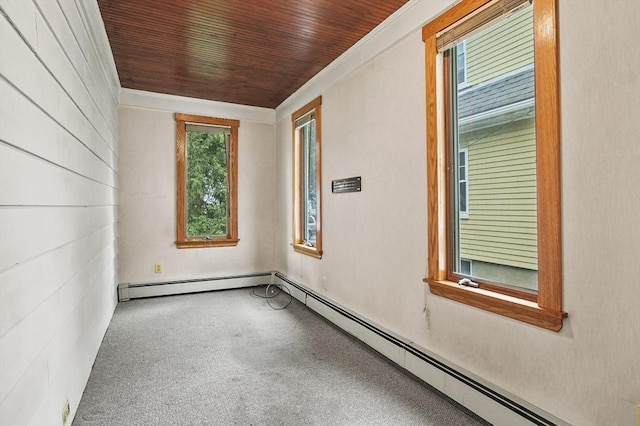 14 Lyman Ter, Waltham, MA 02452 - carpeted spare room featuring wooden ceiling, crown molding, and baseboard heating