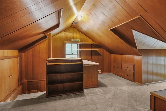 14 Lyman Ter, Waltham, MA 02452 - bonus room featuring lofted ceiling, wooden walls, light carpet, and wooden ceiling