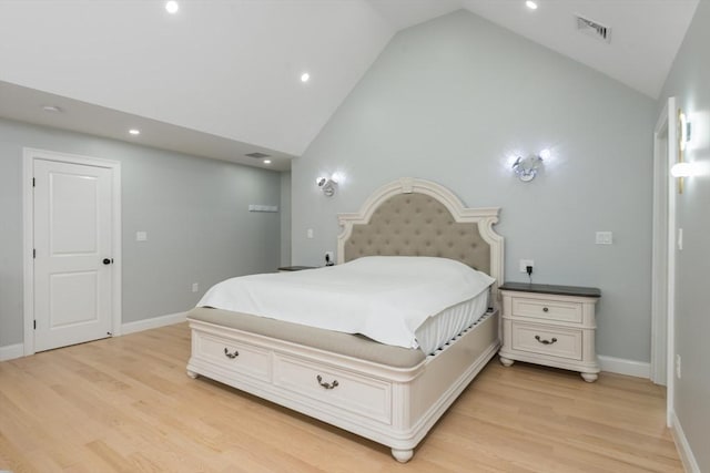 6 Fallon Cir, Braintree, MA 02184 - bedroom with light wood finished floors, baseboards, high vaulted ceiling, and recessed lighting
