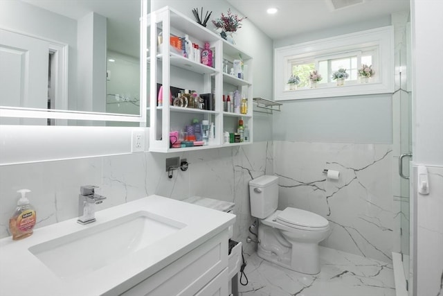 6 Fallon Cir, Braintree, MA 02184 - full bath with tile walls, marble finish flooring, vanity, toilet, and recessed lighting