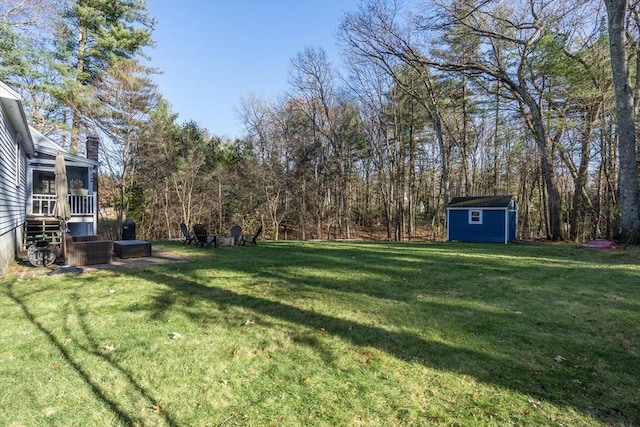 view of yard featuring a storage unit and an outdoor structure