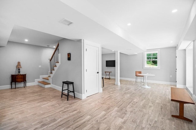 interior space with light hardwood / wood-style flooring