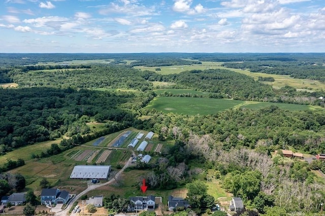 birds eye view of property featuring a rural view