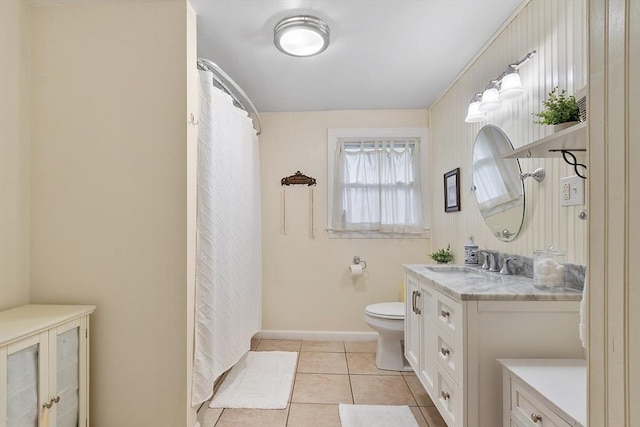 34 Woodland Cir, Methuen, MA 01844 - full bathroom with toilet, vanity, tile patterned floors, baseboards, and a shower with curtain