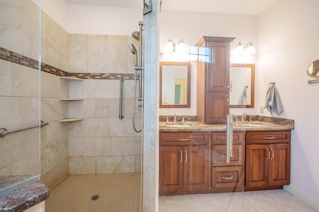 97 High Pine Cir Unit 97, Wilbraham, MA 01095 - bathroom with a tile shower, vanity, and tile patterned flooring