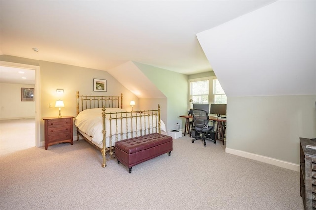 97 High Pine Cir Unit 97, Wilbraham, MA 01095 - bedroom with carpet flooring, a desk, vaulted ceiling, and baseboards