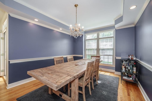 97 High Pine Cir Unit 97, Wilbraham, MA 01095 - dining area with a chandelier, wood finished floors, crown molding, baseboards, and recessed lighting