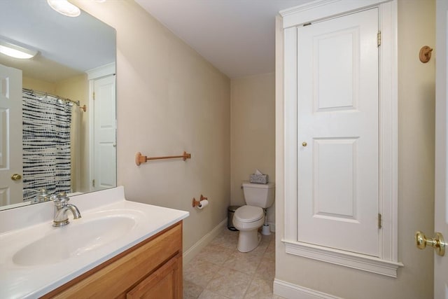 97 High Pine Cir Unit 97, Wilbraham, MA 01095 - full bathroom featuring toilet, baseboards, vanity, tile patterned floors, and a shower with curtain